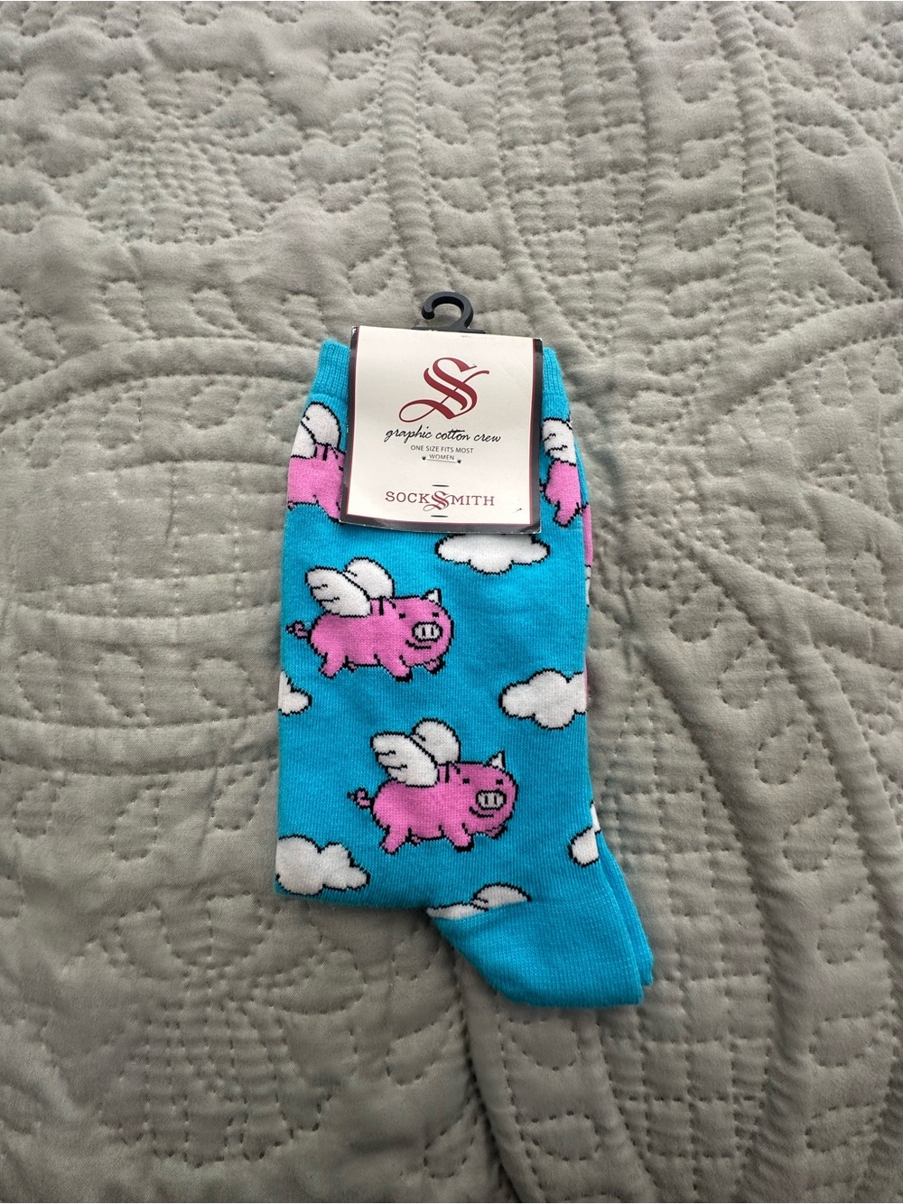 SockSmith Flying Pig Crew Socks in Turquoise & Pink. Brand New